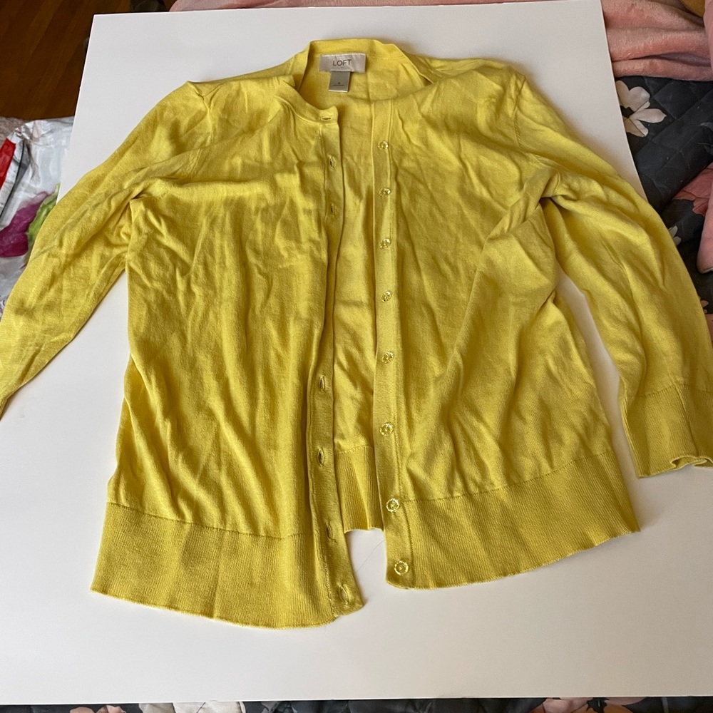 LOFT: Yellow Button Down Cardigan